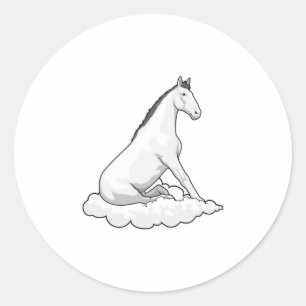 Pegatina Redonda Caballo en la nube