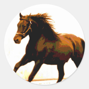 Pegatina Redonda Caballo en marcha