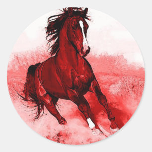 Pegatina Redonda Caballo en marcha