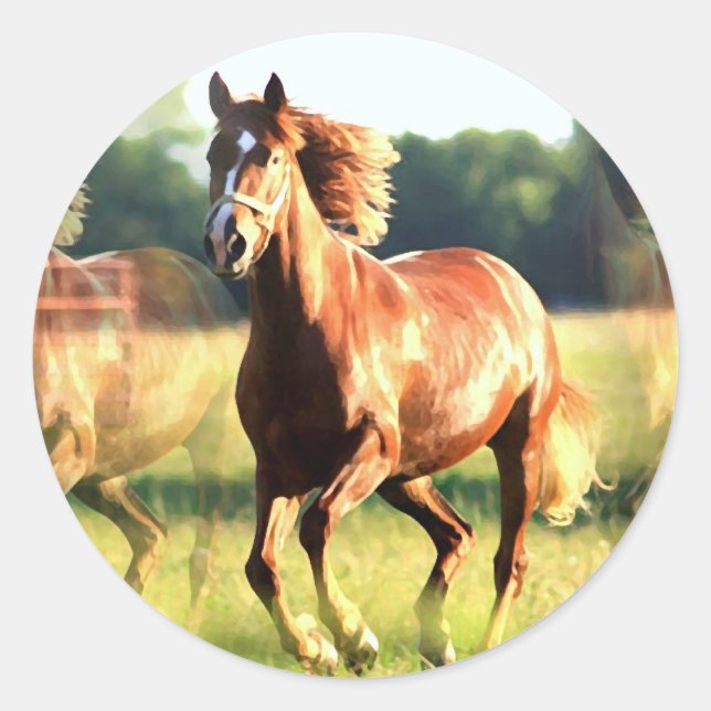 Pegatina Redonda Caballo en marcha (Anverso)