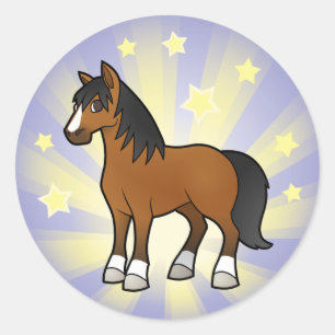 Pegatina Redonda Caballo Estrella Pequeña