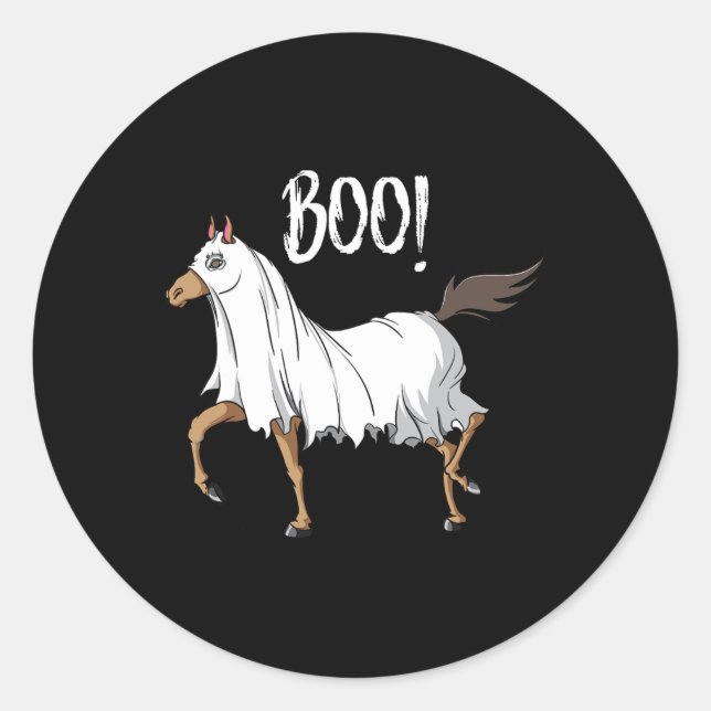 Pegatina Redonda Caballo fantasma disfraz diversión caballo ecuestr (Anverso)