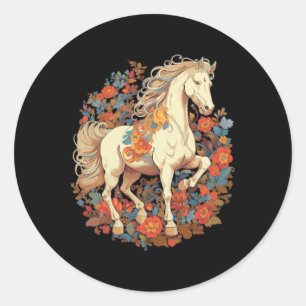 Pegatina Redonda Caballo Flor Floral Hípica Montar ecuestre