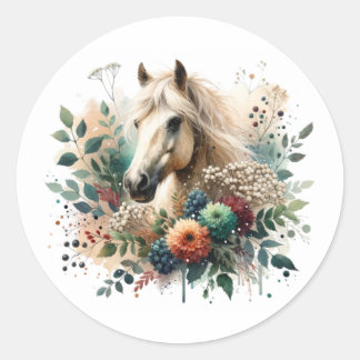 Pegatina Redonda Caballo floral