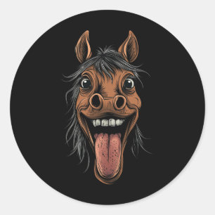 Pegatina Redonda Caballo Guay Con Caballos De Lengua En Caballo En