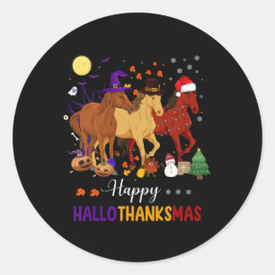 Pegatina Redonda Caballo Halloween Día de Acción de Gracias Navidad