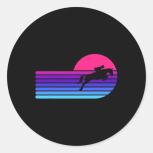 Pegatina Redonda Caballo Lover Caballo Montando Suns Retro Ecuestre