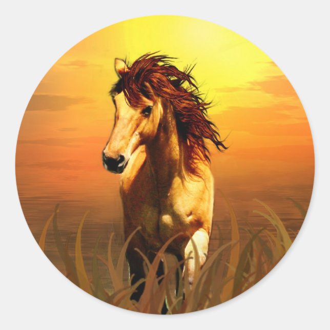 Pegatina Redonda Caballo matutino (Anverso)