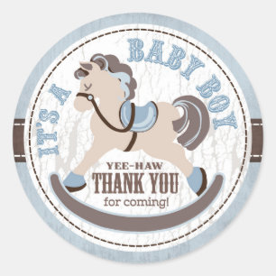 Pegatina Redonda Caballo mecedora Baby Shower occidental del