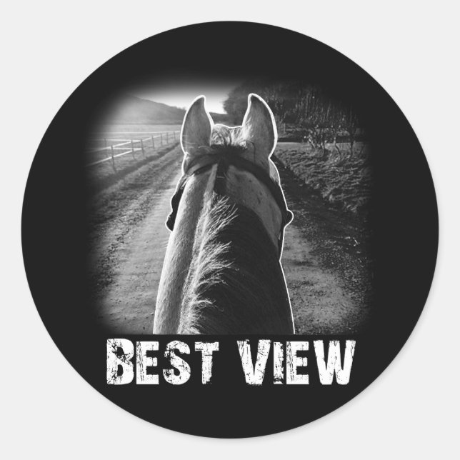 Pegatina Redonda Caballo Mejor Vista Desde Horse Back Ideft Para Pa (Anverso)