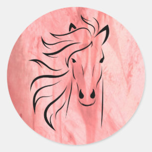 Pegatina Redonda Caballo Melena Salvaje Frambuesa