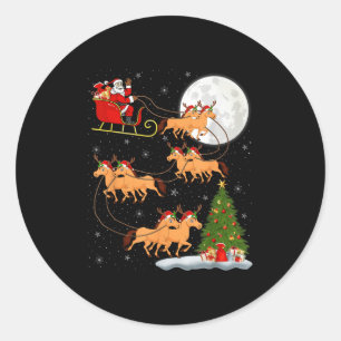 Pegatina Redonda Caballo montando Santa Sleigh Volando Gracioso Chr