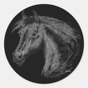 Pegatina Redonda Caballo: Negro
