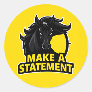 Pegatina Redonda Caballo Negro en Negrita con Texto Motivacional