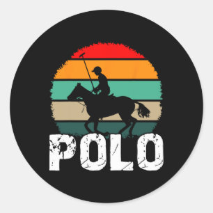 Pegatina Redonda Caballo Occidental Práctica de Polo Vintage Hípica