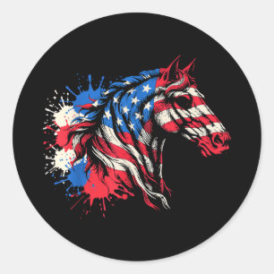Pegatina Redonda Caballo patriótico bandera americana arte splash P