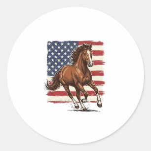 Pegatina Redonda Caballo Patriótico Diseño Vectorial Western Vintag