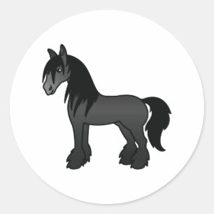 Pegatina Redonda Caballo Personalizado de Black Gypsy Vanner Clydes