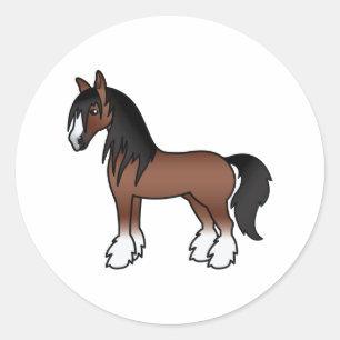 Pegatina Redonda Caballo Personalizado de Brown Gypsy Vanner Clydes