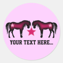 Pegatina Redonda Caballo Personalizado Rosa Girly