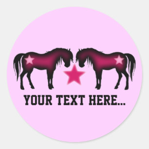 Pegatina Redonda Caballo Personalizado Rosa Girly