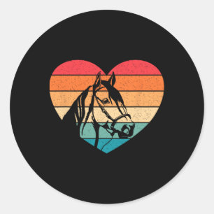 Pegatina Redonda Caballo Retro Corazón de Caballo Montando Caballo 