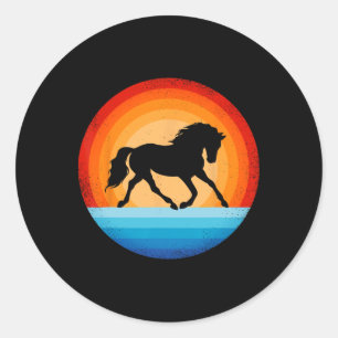 Pegatina Redonda Caballo Retro Vintage Sunset Farm Horseback Riding