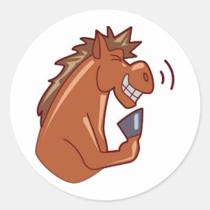 Pegatina Redonda Caballo riéndose
