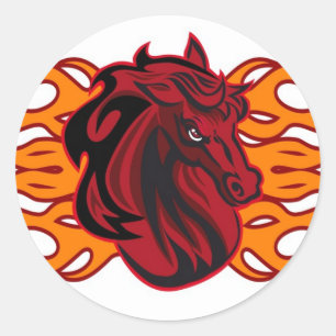 Pegatina Redonda Caballo rojo salvaje