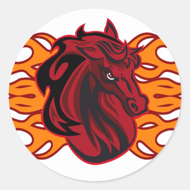 Pegatina Redonda Caballo rojo salvaje (Anverso)