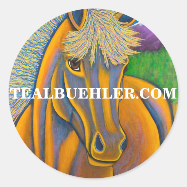 Pegatina Redonda Caballo salvaje (Anverso)