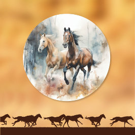 Pegatina Redonda Caballo salvaje occidental
