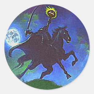 Pegatina Redonda Caballo sin cabeza en luz azul