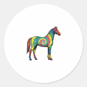 Pegatina Redonda Caballo Tie Dye Grabado Antiguo Arte Vectorial