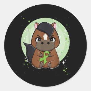 Pegatina Redonda Caballo tostado con Ribbon Mental Health Aware