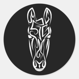 Pegatina Redonda Caballo tribal blanco y negro