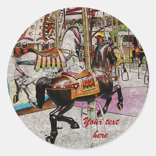 Pegatina Redonda caballo vintage de tiro con arco (Anverso)