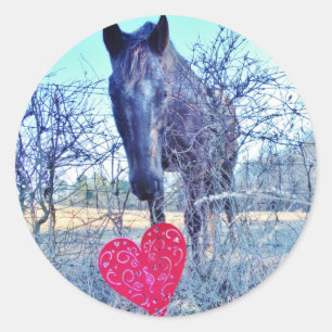 Pegatina Redonda Caballo y corazón