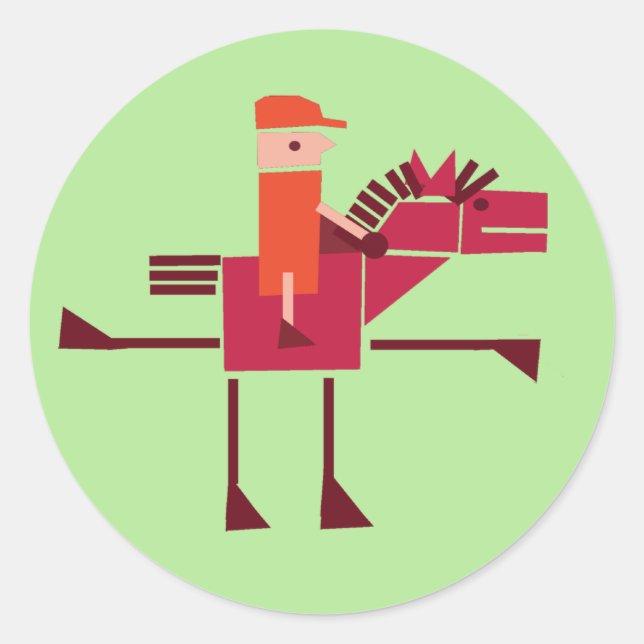 Pegatina Redonda Caballo y jinete (Anverso)