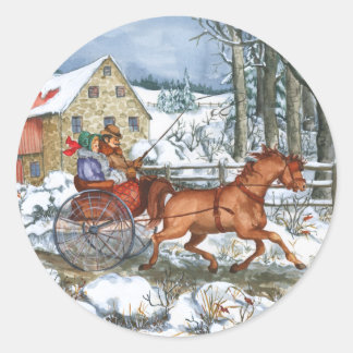 Pegatina Redonda Caballo y transporte