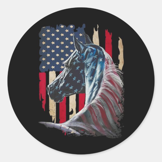 Pegatina Redonda Caballos Bandera De Estados Unidos 4 De Julio Día  (Anverso)