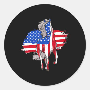 Pegatina Redonda Caballos Bandera De Estados Unidos 4 De Julio Día 