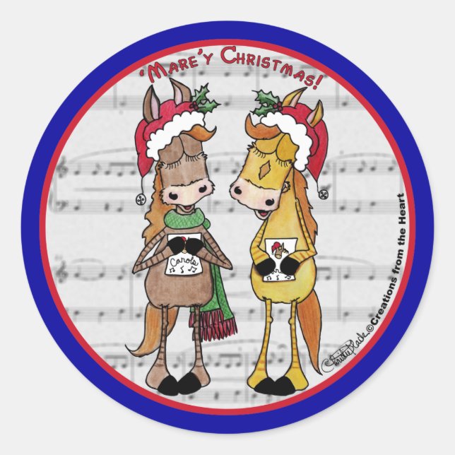 Pegatina Redonda Caballos de carga - Navidades 'Mare'y (Anverso)
