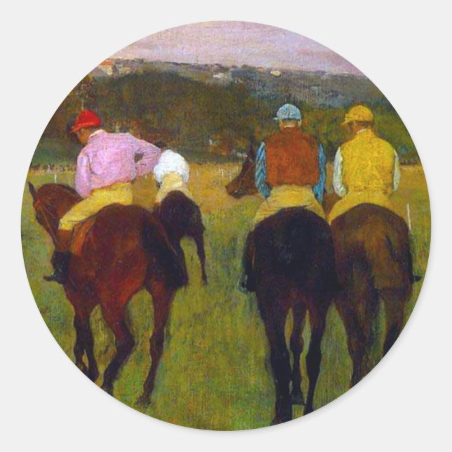 Pegatina Redonda Caballos de carreras Edgar Degas en Longchamp (Anverso)
