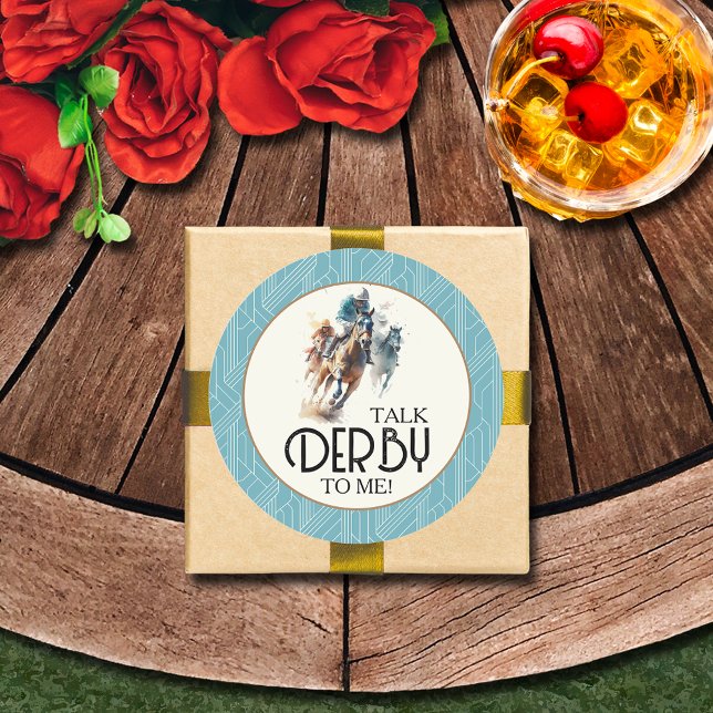 Pegatina Redonda Caballos de carreras y Jockeys Derby (Talk Derby to Me racehorses and jockeys turquoise round stickers 3" (1-1/2" available))