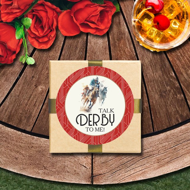 Pegatina Redonda Caballos de carreras y Jockeys Derby Red (Talk Derby to Me racehorses and jockeys red round 3" stickers (1-1/2" available))