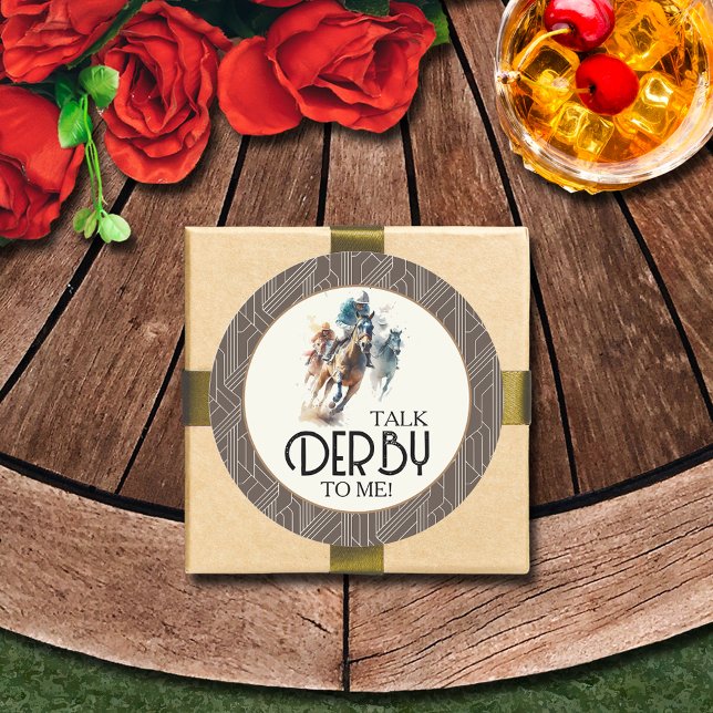 Pegatina Redonda Caballos de carreras y monos de carreras Derby Bro (Talk Derby to Me racehorses and jockeys brown round 3" stickers (1-1/2" available))