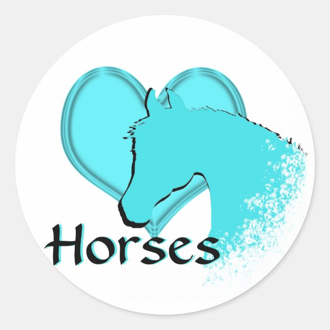 Pegatina Redonda Caballos de Corazón III (aqua) (Anverso)