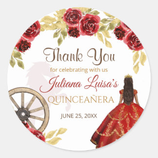 Pegatina Redonda Caballos de la Corona de Oro Rojo de Quinceañera O