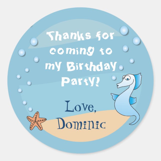 Pegatina Redonda Caballos de mar bajo el mar Gracias Pegatinas (Anverso)